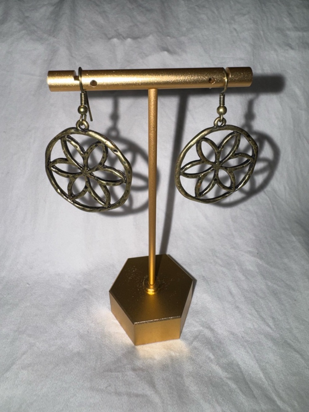 Antique Brass Geometric Flower of Life Dangle Earrings | Boho Sacred Geometry